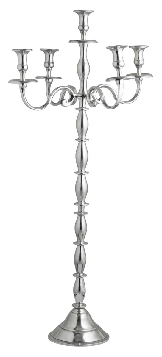 41” Aluminum Candelabra with 5 Holders – Steel Finish – Antique-Look Home Décor / Gifts